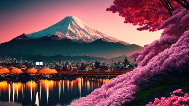 schoonheid Natuur sakura bloemen achtergrond illustratie. Generatieve AI