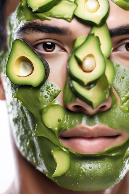 schoonheid portret vrouw huidverzorging gezondheid avocado masker witte achtergrond close-up cosmetisch masker