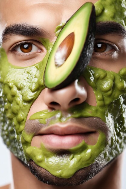 schoonheid portret vrouw huidverzorging gezondheid avocado masker witte achtergrond close-up cosmetisch masker