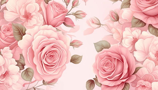 Foto schoonheid roze roos patroon achtergrond bruiloft achtergrond valentijnsdag banner illustratie