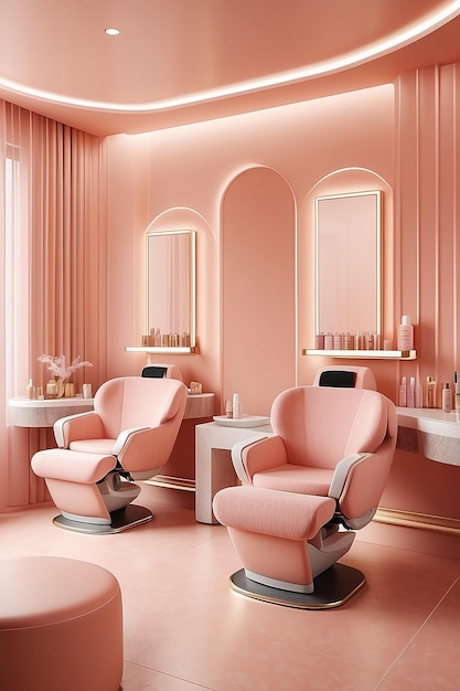 Schoonheid spa nagelsalon op perzik fuzz kleur trend 2024 achtergrond 3D rendering van luxe schoonheid studio