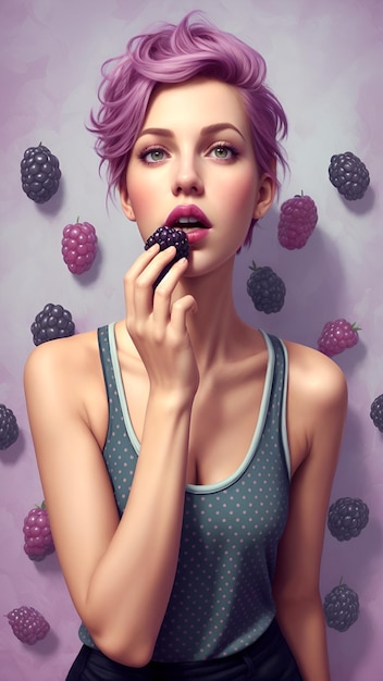 Schoonheid vrouw eet fruit beelden met AI gegenereerd