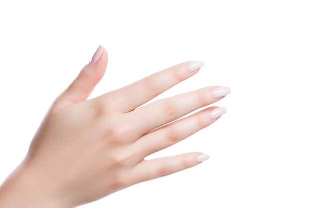 Schoonheid vrouw hand met Franse manicure geïsoleerd op witte achtergrond