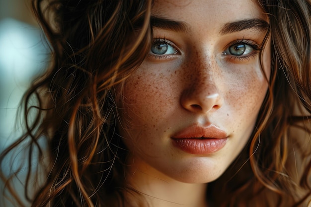 Foto schoonheidsportret van een jonge vrouw met natuurlijke make-up