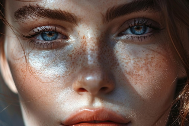 Schoonheidsportret van een vrouwelijk gezicht met natuurlijke huid