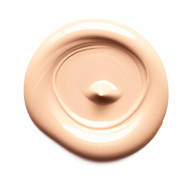 Schoonheidsstaal en cosmetica textuur cirkel ronde beige vloeibare cosmetische foundation monster geïsoleerd op witte achtergrond generatieve AI