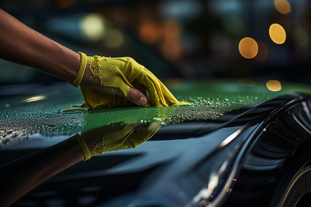 Foto schoonmaken van auto's met behulp van microfiberdoekconcept