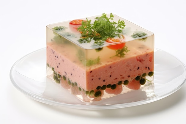 Schotel van aspic geïsoleerd op witte achtergrond