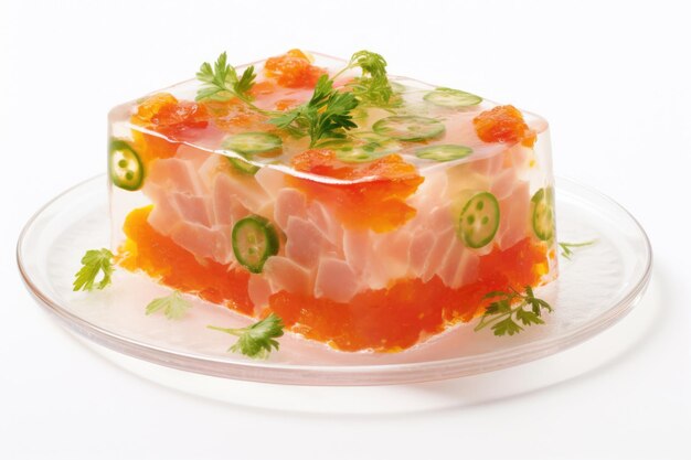 Schotel van aspic geïsoleerd op witte achtergrond