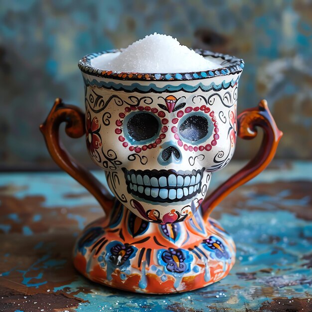 Foto schotel zout mexicaanse dia de muertos dag van de doden waterverf grens