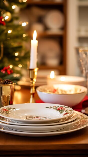 Schotelwerk en servies voor de wintervakantie familie diner Kersthuiswerk decor voor de vakantie in het Engelse landhuis geschenk set en thuis styling inspiratie