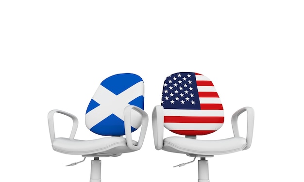 Schotland en de VS zakenstoelen Internationl relatieconcept 3D Rendering