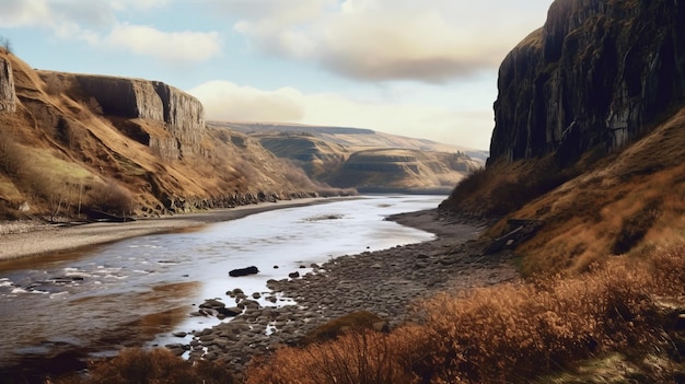 Schots landschap hyperrealistische klif- en rivierscène
