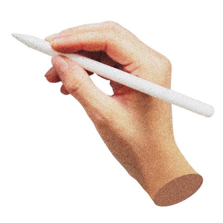 Foto schrijven met een stylus op een doorzichtige achtergrond