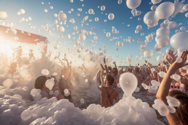 Schuim zomerfeest op het strand