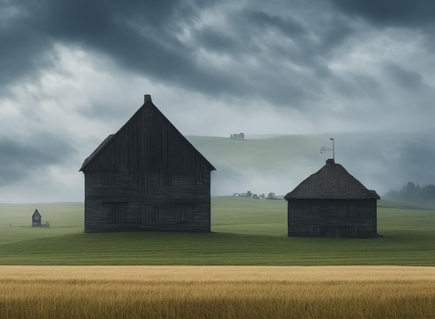 Schuur in het veld donker