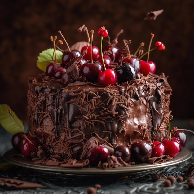 Schwarzwald cake Chocolate cake with buttercream and cherries Generative AI