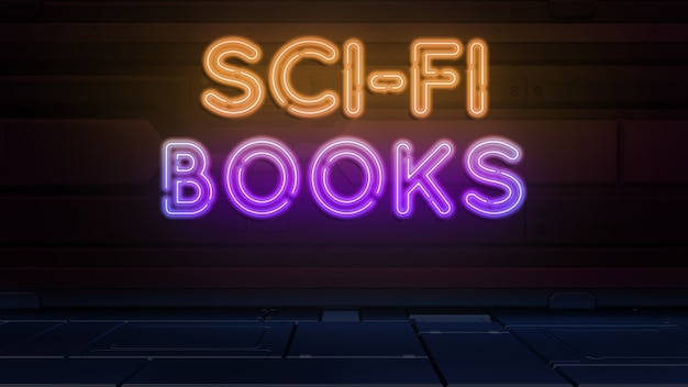 Photo sci-fi books text in neon style