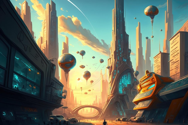Sci fi city landscape digital painting illustration art