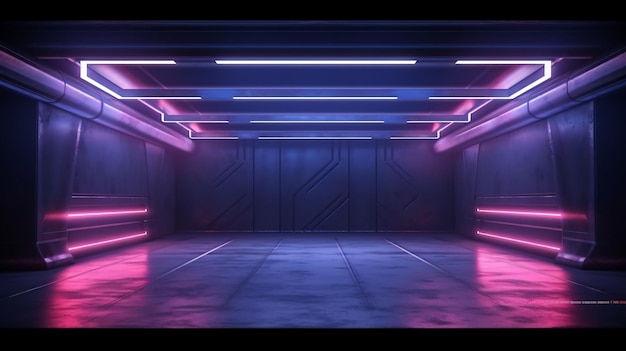 Sci fi futuristic neon barn garage glowing lights