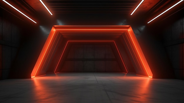 Sci fi futuristic neon barn garage glowing lights