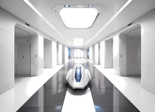 Sci fi futuristisch interieur van een wit ruimtestation Concept art illustratie AI