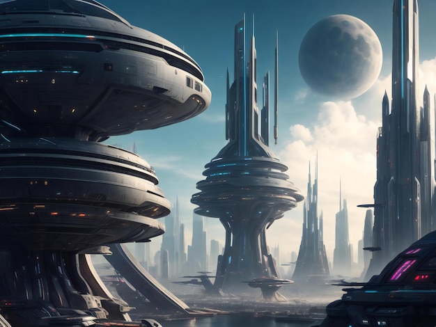 Foto sci fi futuristische stad