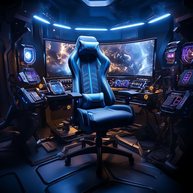 Sci Fi Gaming Command Center Blauwe kleur thema Ruimte thema D Creatieve live stream achtergrond idee