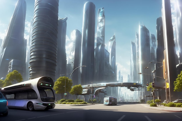 sci fi modern city of the future with billboard mockup realistic