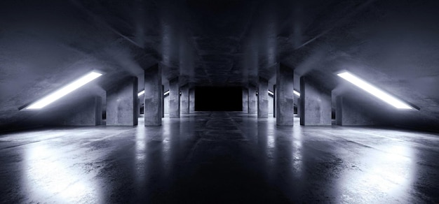 Photo sci fi modern dark concrete cement asphalt futuristic spaceship elegant underground garage tunnel co