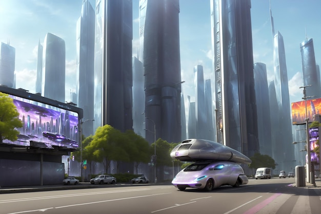 sci fi moderne stad van de toekomst met realistisch billboard