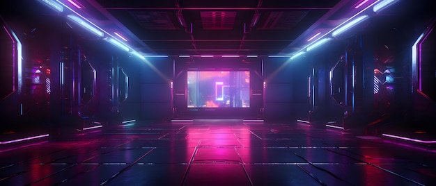 Комната в стиле научной фантастики, темная комната с разноцветными огнями