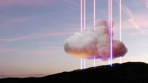 Фото Научно-фантастический пейзаж виртуальной реальности в стиле киберпанк, 3d визуализация, фэнтезийная вселенная и космический фон облака
