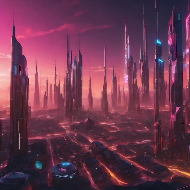 Sci fi virtual reality landscape cyberpunk style 3d render