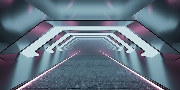 Sci Fy Neon Glow Dark Corridor ruimteschip gang tunnel futuristische technologie Lege tunnelkamer