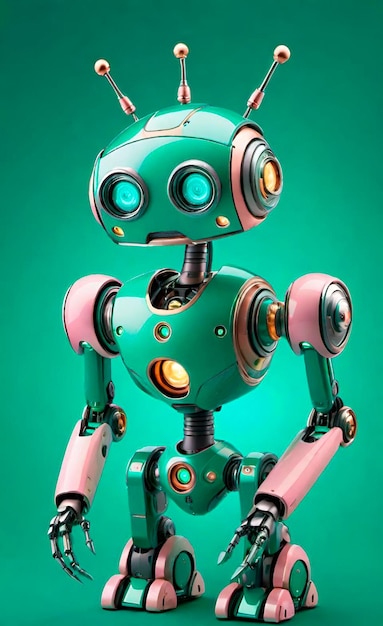 Sci robot with studio lighting on an emerald colored background 3d