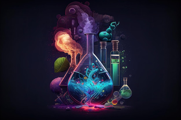 Science background illustration scientific design Flasks glass and chemistry physics elements