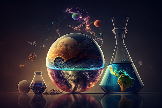 Science background illustration scientific design Flasks glass and chemistry physics Generative AI