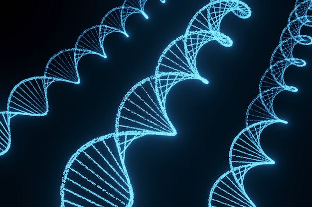 Science Biotechnology glowing Blue DNA structure background 3D rendering