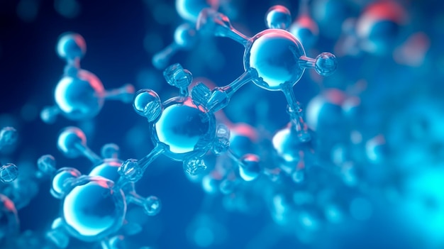Science concept Abstract round molecules background connected with each other Light blue colored Microscopic view Generative AI