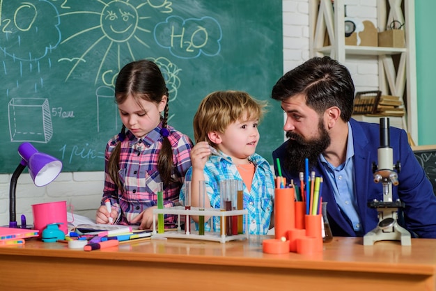 Science and education chemistry lab back to school happy children teacher Laboratory Research Scientific project For Chemical test School chemistry laboratory science is we