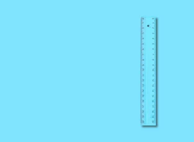 Photo science and education plastic blue school ruler isolated blue