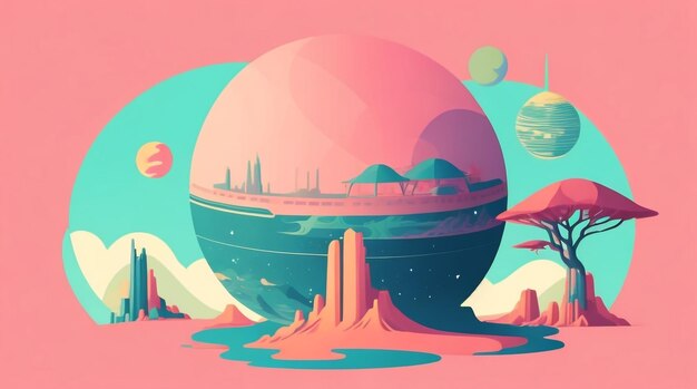 Science fiction fantasy planet illustration otherworldly landscape