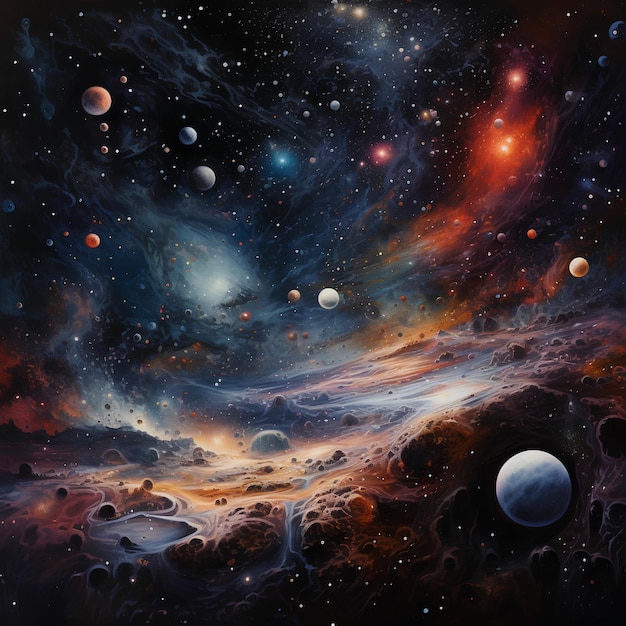 Science Fiction Painting of the Universe and Galaxies