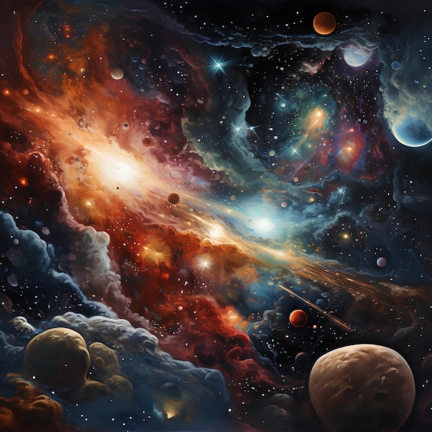 Science Fiction Painting of the Universe and Galaxies