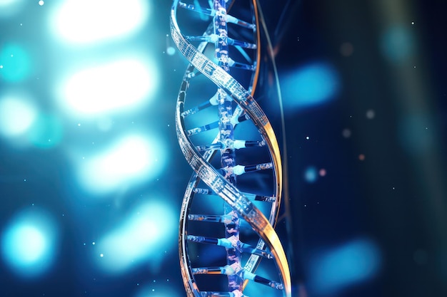 투명한 튜브 안에 담긴 유리의 복잡한 DNA 나선의 과학, 유전적 불가사의의 비전