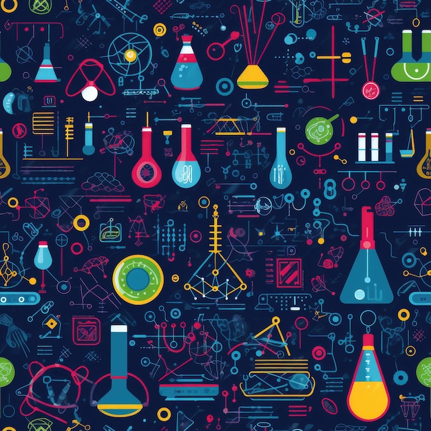 Science innovation cutting edge research seamless pattern