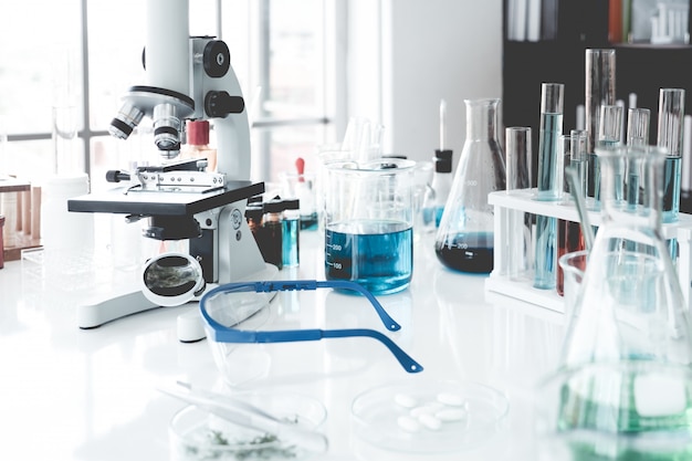 Science Instruments in laboratory room. Science Research Concept.