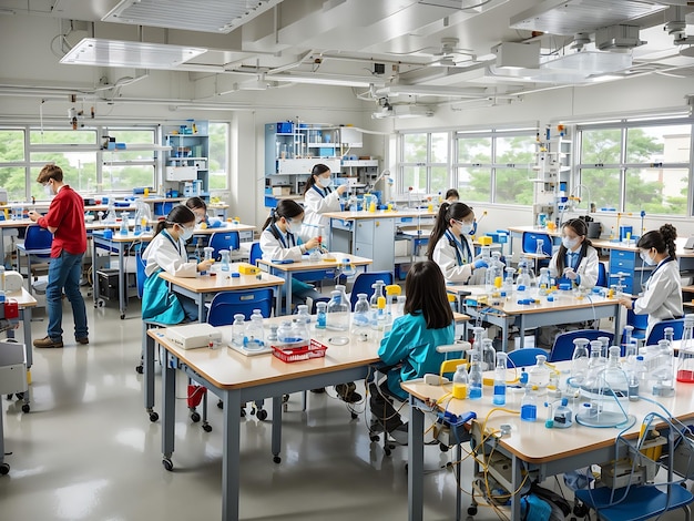 A science lab filled with lab tables generated by AI