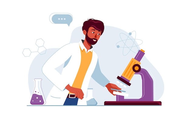 Science laboratory concept with people scene in the flat cartoon style